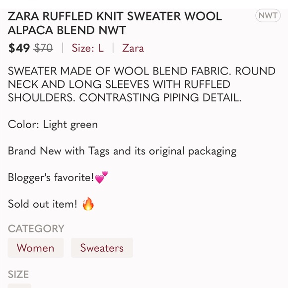ZARA RUFFLED KNIT SWEATER WOOL ALPACA BLEND NWT - Picture 10 of 10